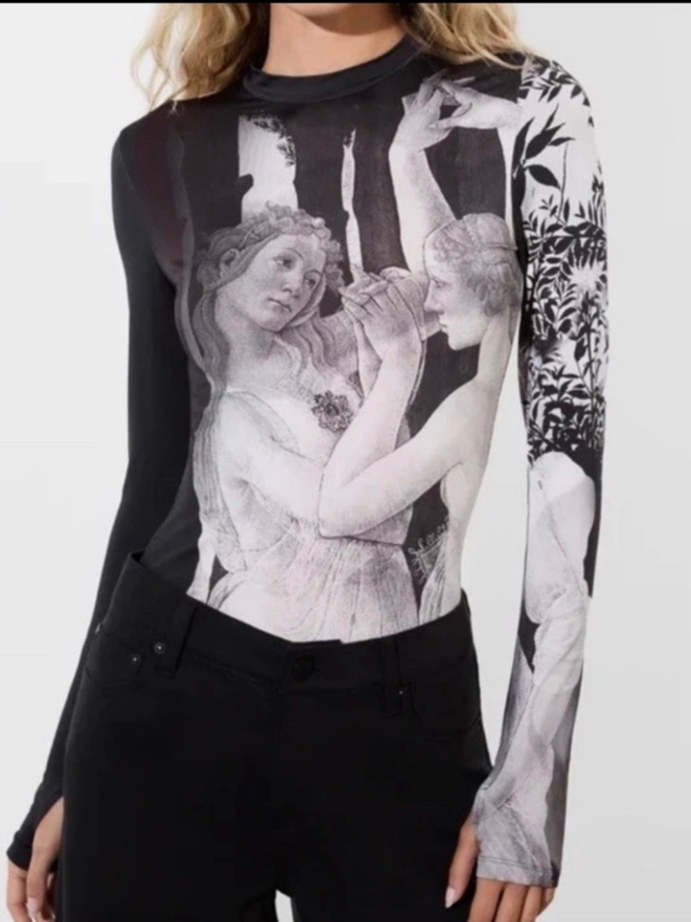 Alice & Olivia Delaina Mock T-neck Renaissance Fresco Body Con Top Size Med NWT - Picture 3 of 14